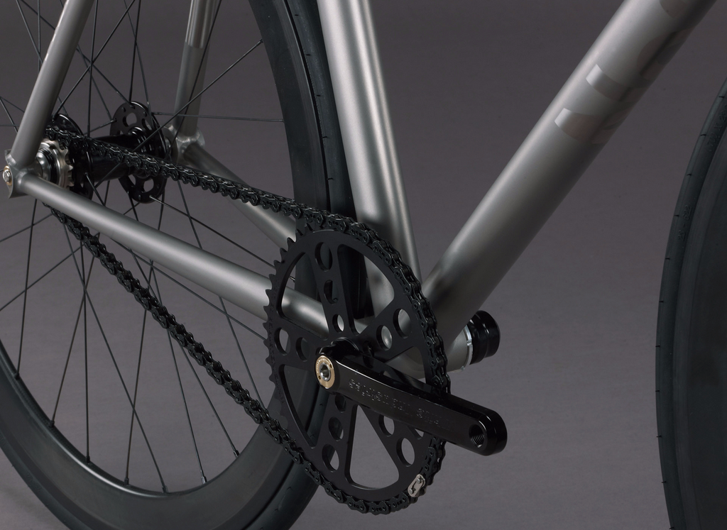 Titanium bicycle frame close up